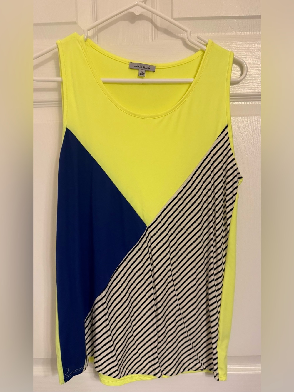 White Birch Neon Yellow, Royal, & Black-White Stripe Colorblock Tank Top